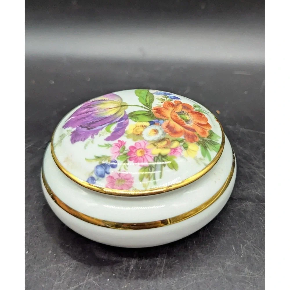 Vintage Anemone Trinket Box Fine Porcelain Bayreuth Gloria Floral 4
